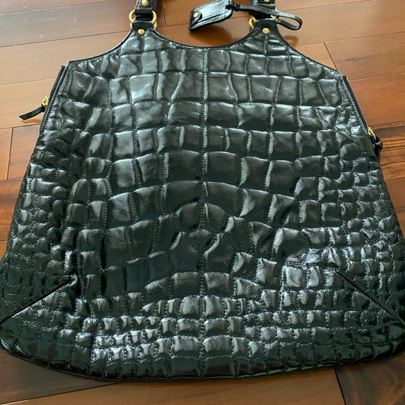 [YSL] Black Patent Croc Embossed Leather Metropolis Bag - Picture 10 of 16